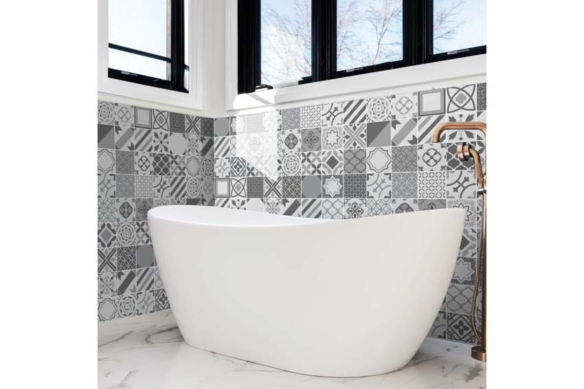 Panneau mural Dumawall+ Sofia PVC sans joint mat gris/blanc avec motif 37,5x65cm