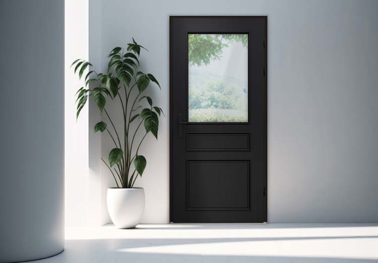 Porte extérieure bois semi-vitrée Taag meranti noir verre clair 980x2180mm ouvrant à droite