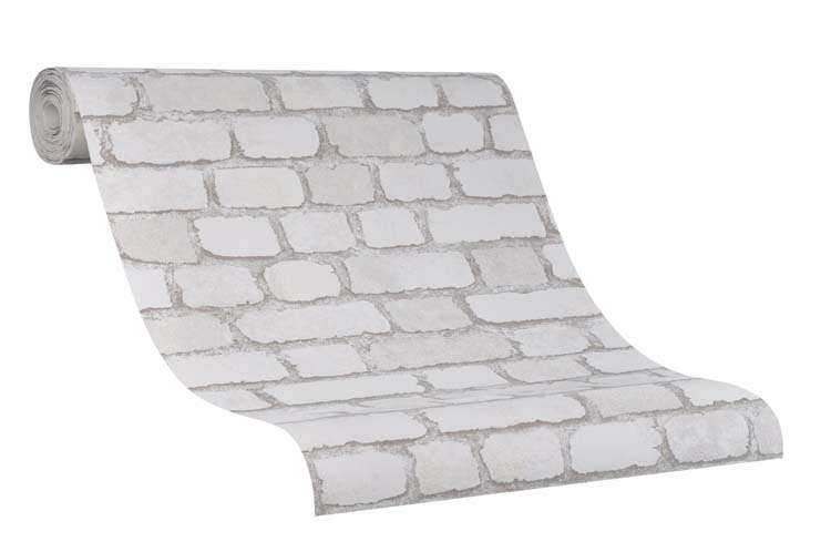 Vinyl op vliesbehang baksteen wit 0,53x10m