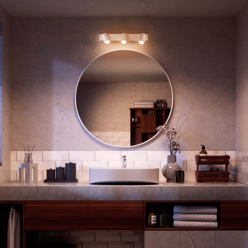 Spot plafond salle de bains blanc 3 spots ronde IP44