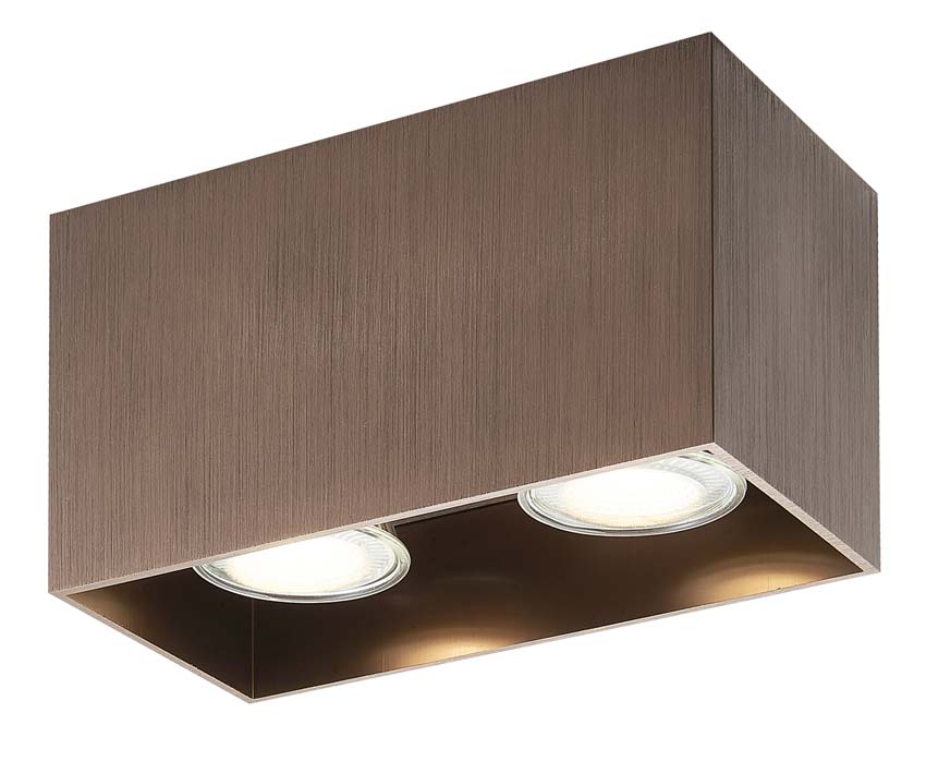 Plafondlamp - geborsteld brons - 16,5x8,25x9,5cm - dimbaar - GU10 - 2x50W