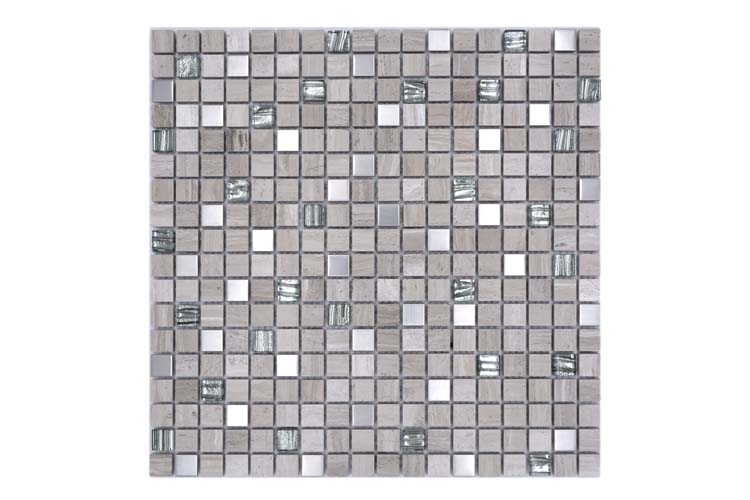 Mozaïek glas mix hout/wit 30 x 30 cm
