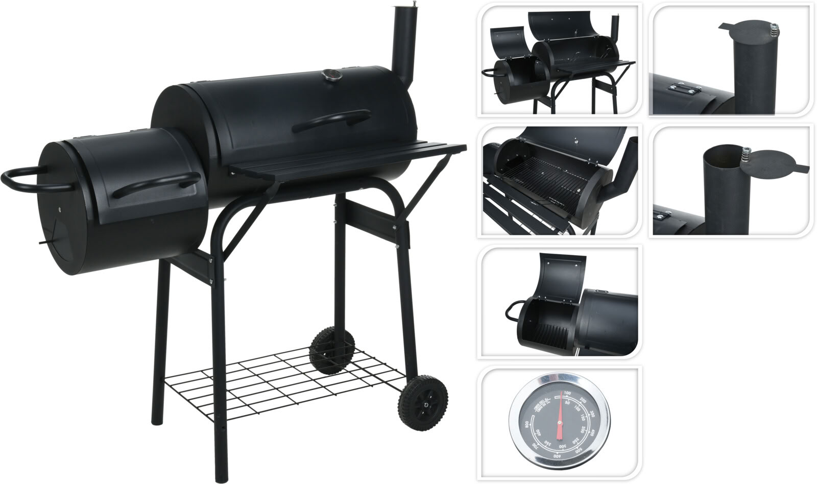 Barbecue Train Smoker métal noir 95x33,5x32,5cm