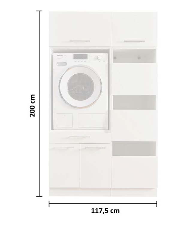 Wasmachine kast Decowash set 7 wit 117,5x67,5x200cm