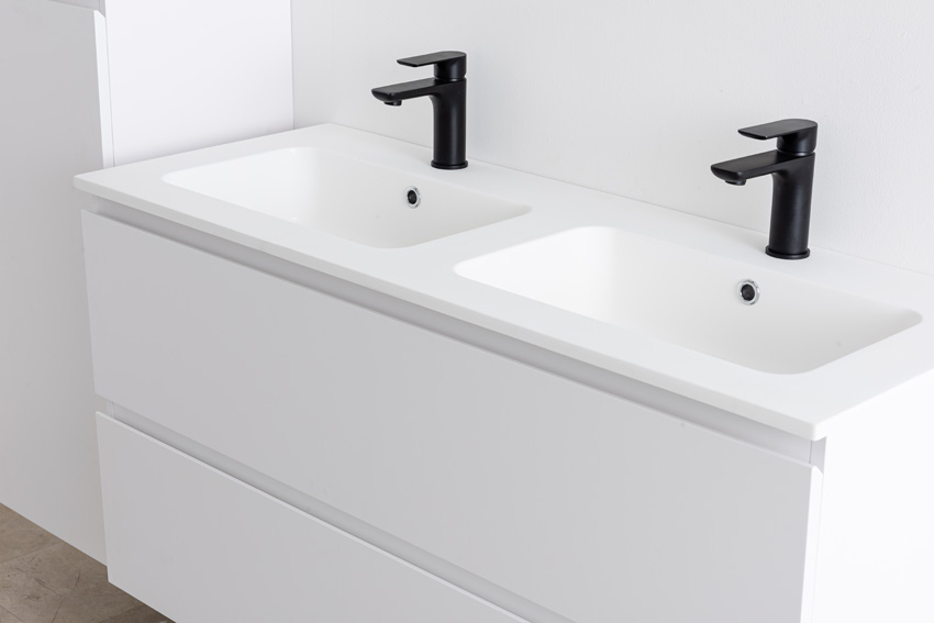 Meuble de salle de bain Bianca blanc mat suspendu avec double lavabo blanc mat 120,5cm