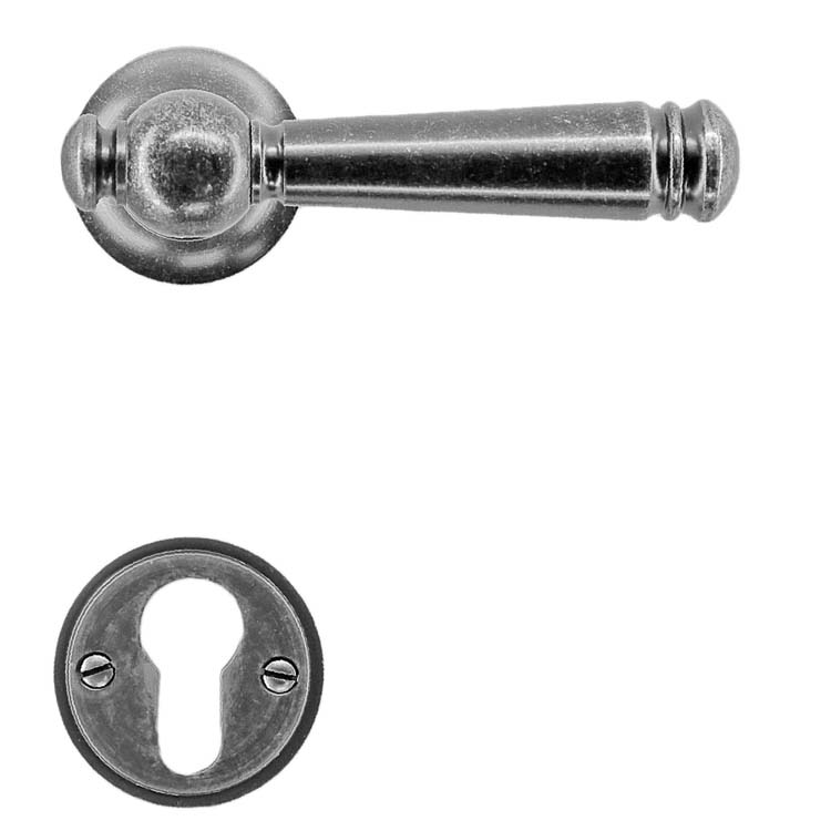 Poignée de porte calabria vieil argent rosace cylindre