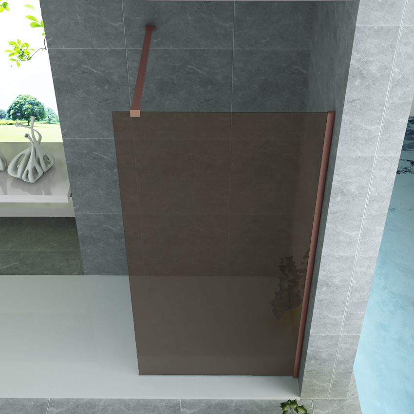Paroi de douche à l'italienne champagne avec kit de profilés cuivre 90x200cm