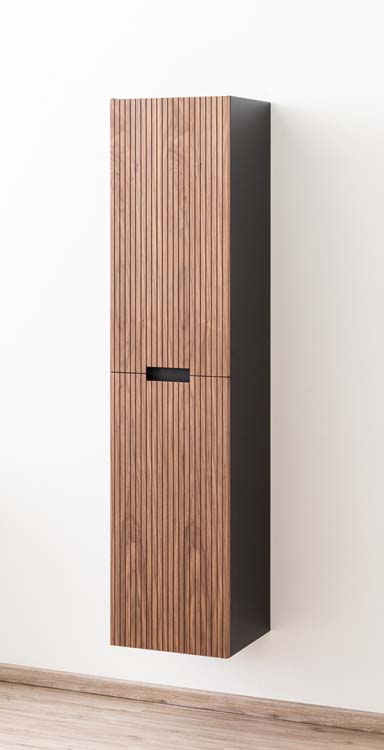 Kolomkast Willow mat zwart/walnoot hangend 170x40x35cm