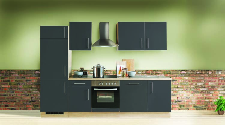 Cuisine Ymir gris mat 280cm - hotte murale en inox - sans appareils