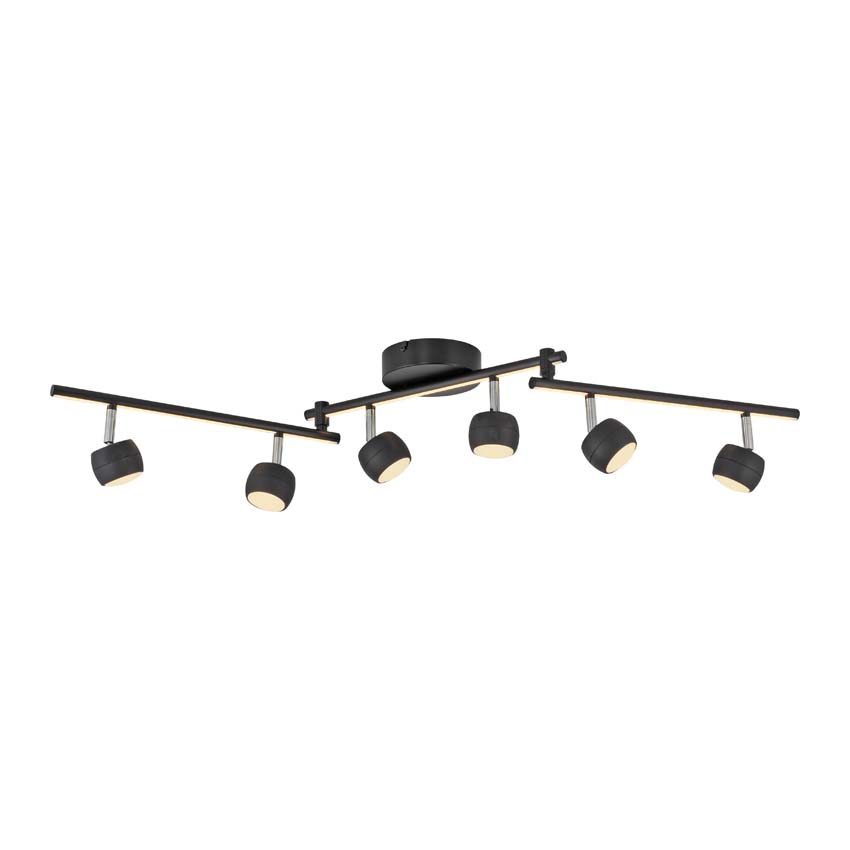 Opbouwspot - zwart - 40,5-111cm - dimbaar - 6x5,53W - 3000K