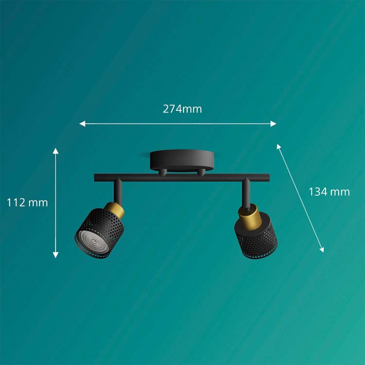 Spot en saillie - Noir/or - 27,4x13,4x11,2cm - GU10 - 2x35W