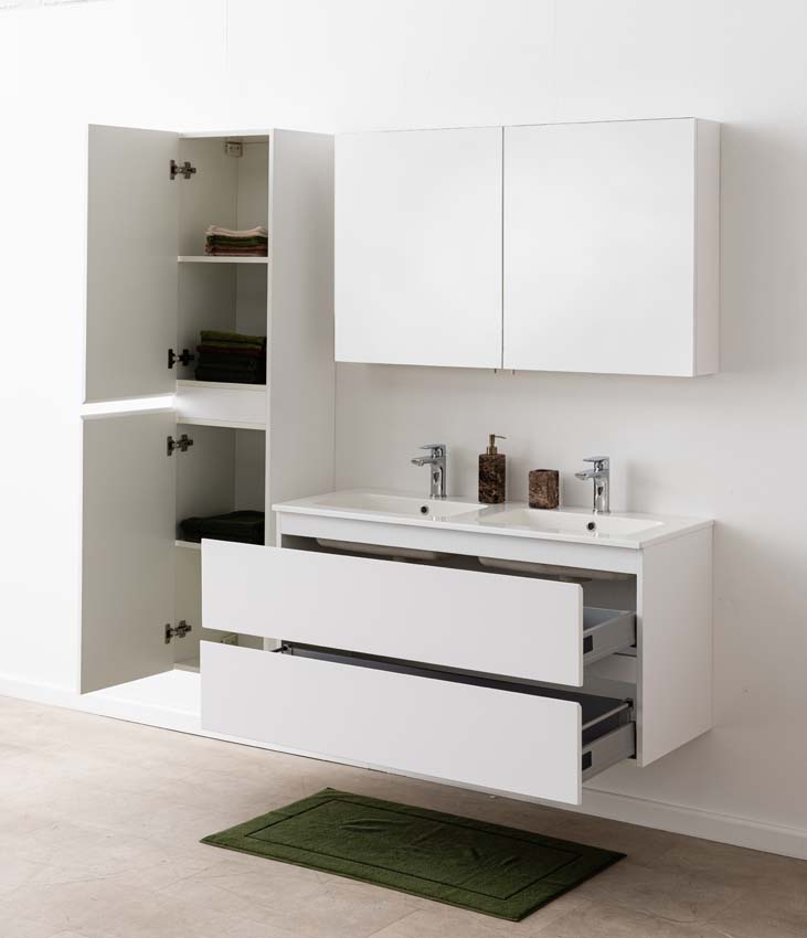 Badkamermeubel Tibo wit met dubbele wastafel glanzend wit 120cm