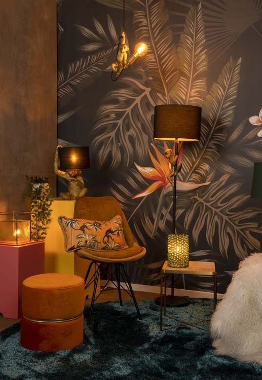 Hanglamp aap - zwart/goud - E27 - 40W