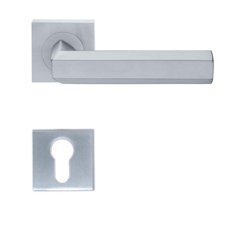 Poignée de porte siena chrome brossé rosace cylindre