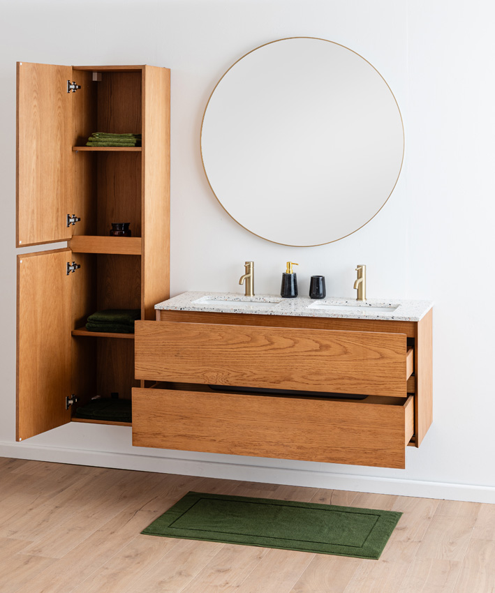 Meuble de salle de bains Fior chêne suspendu avec double lavabo terrazzo 120cm