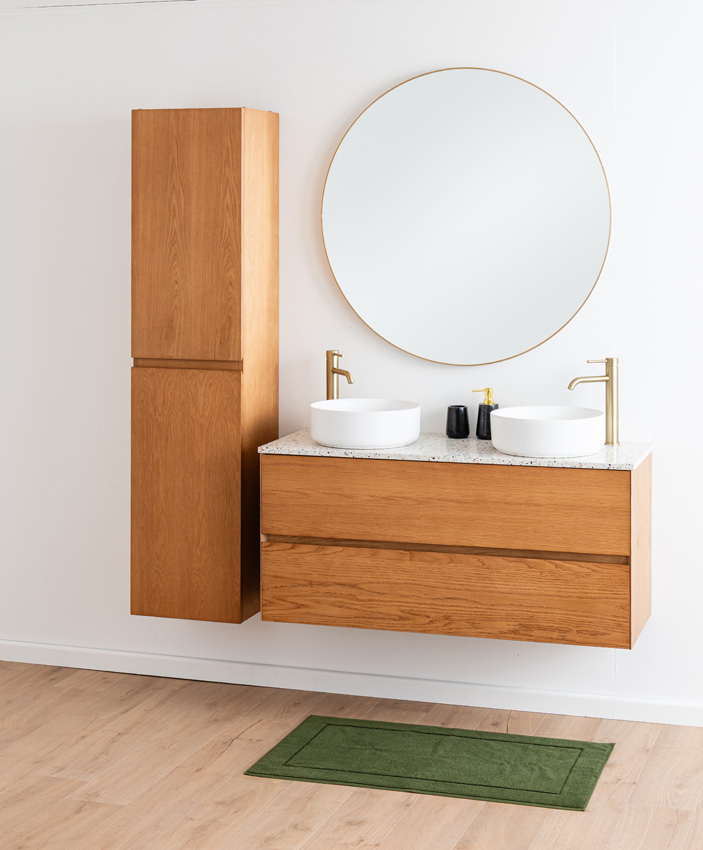 Badkamermeubel Fior eik hangend met dubbel topblad terrazzo 120cm