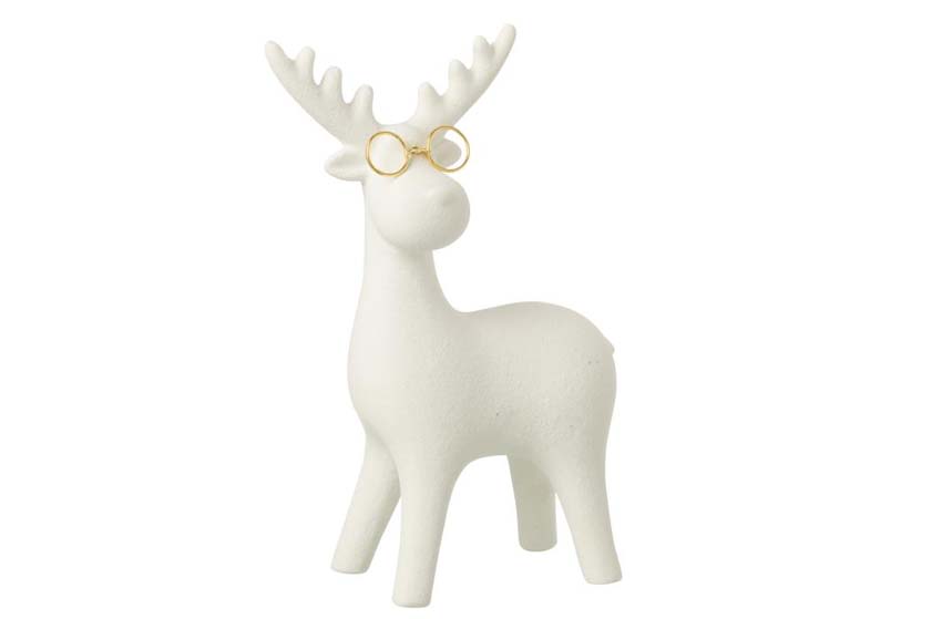 Sculpture renne sur pattes porcelaine blanc/or 17x8x26cm