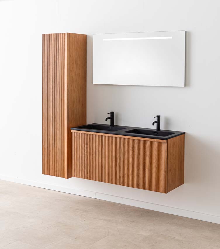 Badkamermeubel Fae eik hangend met dubbele wastafel mat zwart 120cm