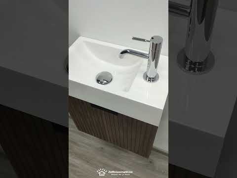 Toiletmeubel Willow zwart/notelaar wastafel glans wit