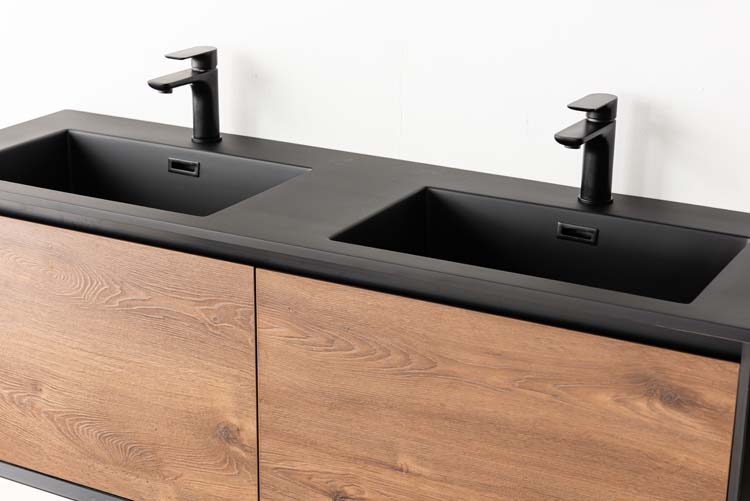 Badkamermeubel Justin notelaar hangend met dubbele wastafel mat zwart 140cm