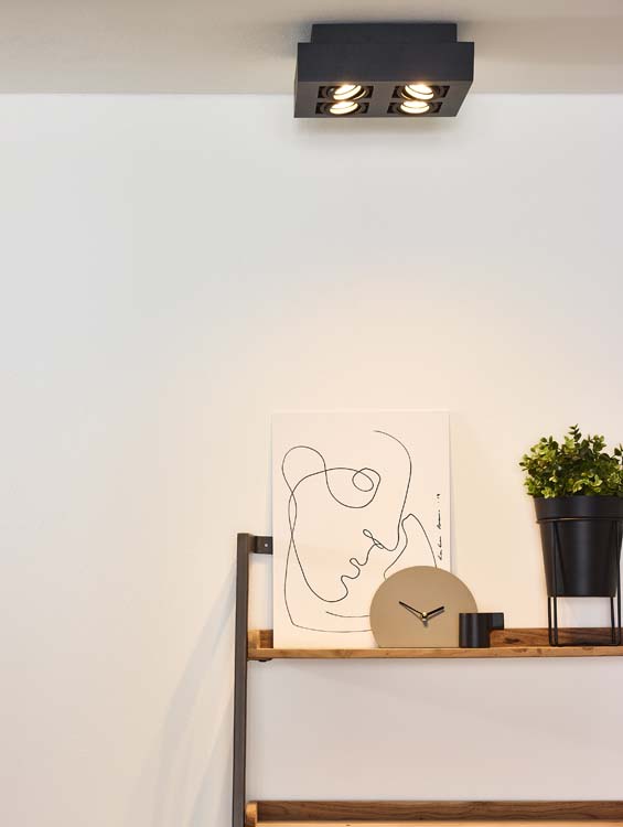 Plafondlamp - zwart - dimbaar - LED - GU10 - 4x5W - 2200/3000K