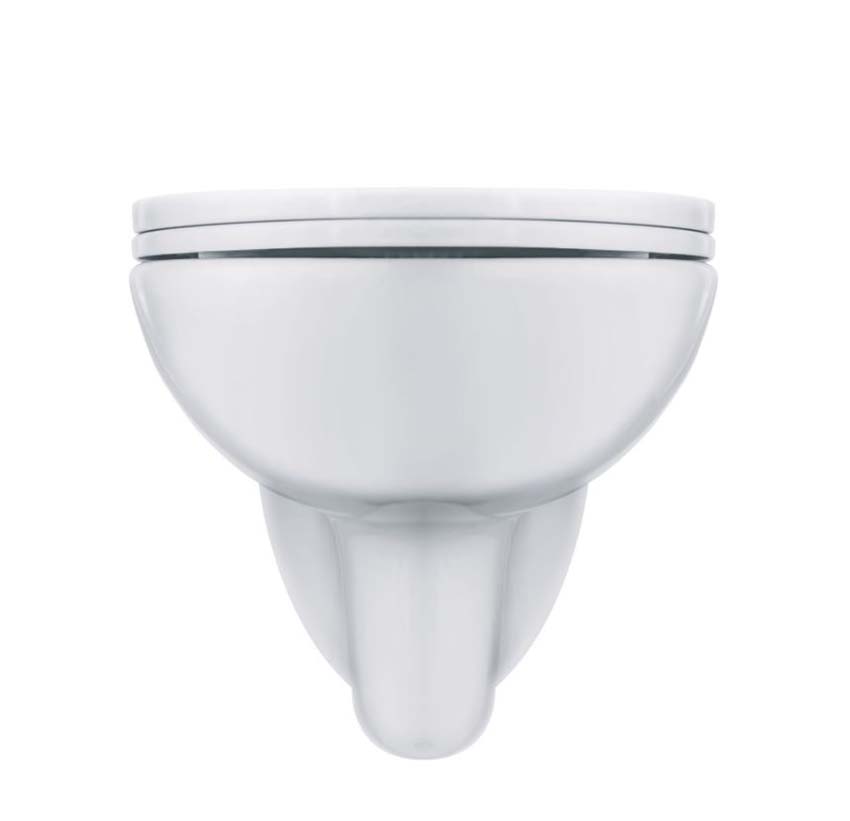 Toilette suspendue sans rebord blanc brillant avec siège WC