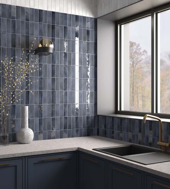 Carrelage mural Nono bleu jean brillant 5x15cm