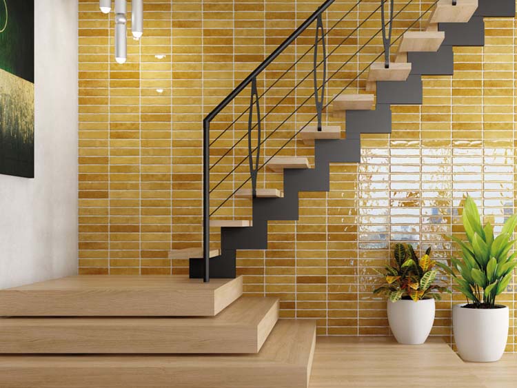 Wandtegel Beccy glanzend geel 6x24,5cm