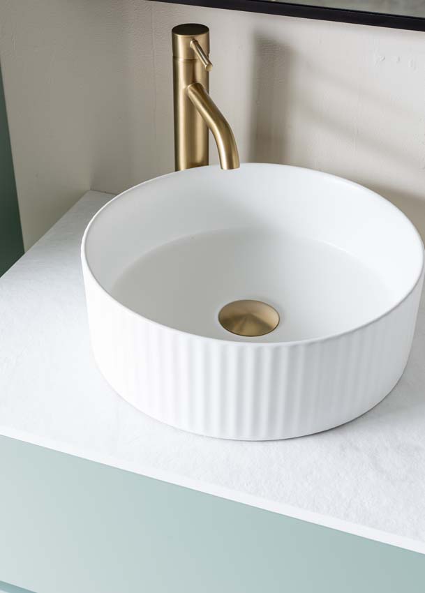 Meuble de salle de bains Truman vert gris suspendu avec double vasque à poser blanc mat 120cm