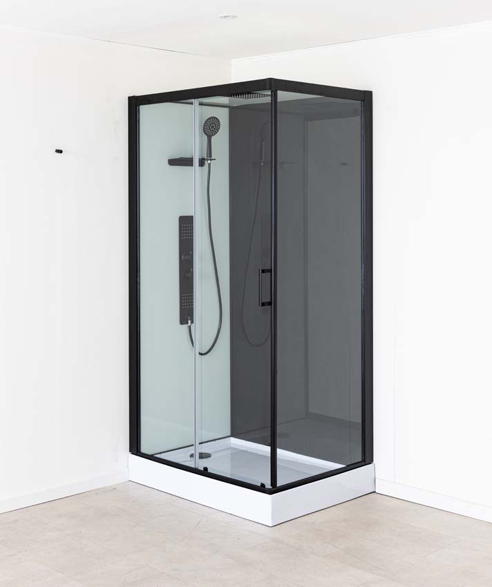 Cabine de douche Piper thermostatique gauche/droite noir porte coulissante 110x80x215cm