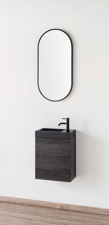 Toiletmeubel Dotan donkere eik wastafel mat zwart 45x40x22cm