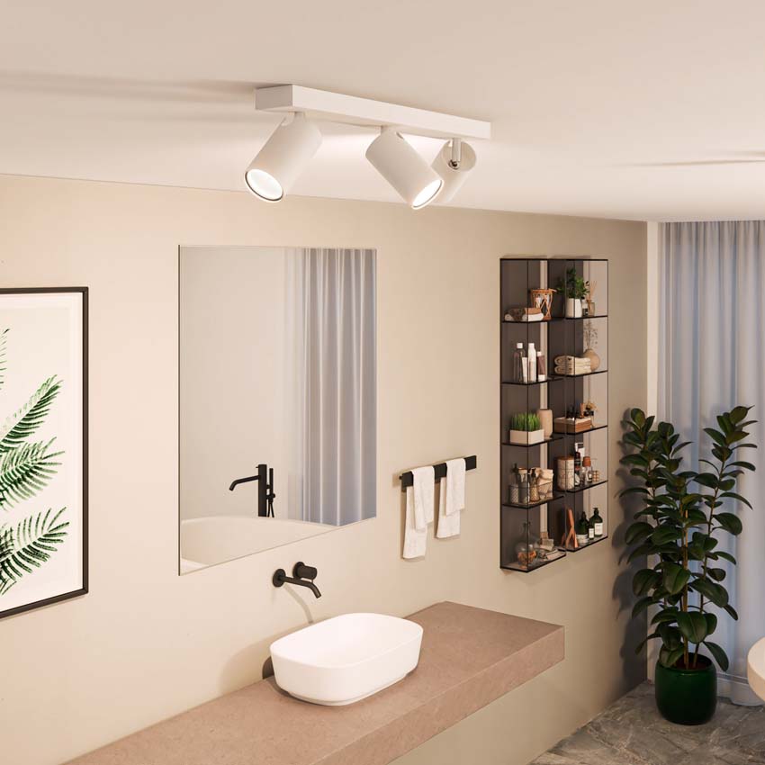 Spot plafond salle de bains blanc 3 spots ronde IP44