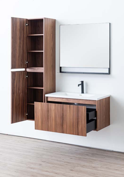 Meuble de salle de bain Warren noyer 900 mm vasque blanc mat