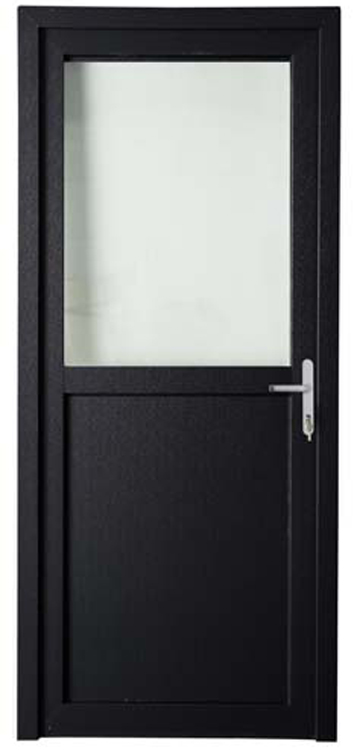 Porte extérieure semi-vitrée PVC verre clair anthracite/blanc 980x2180mm ouvrant à droite