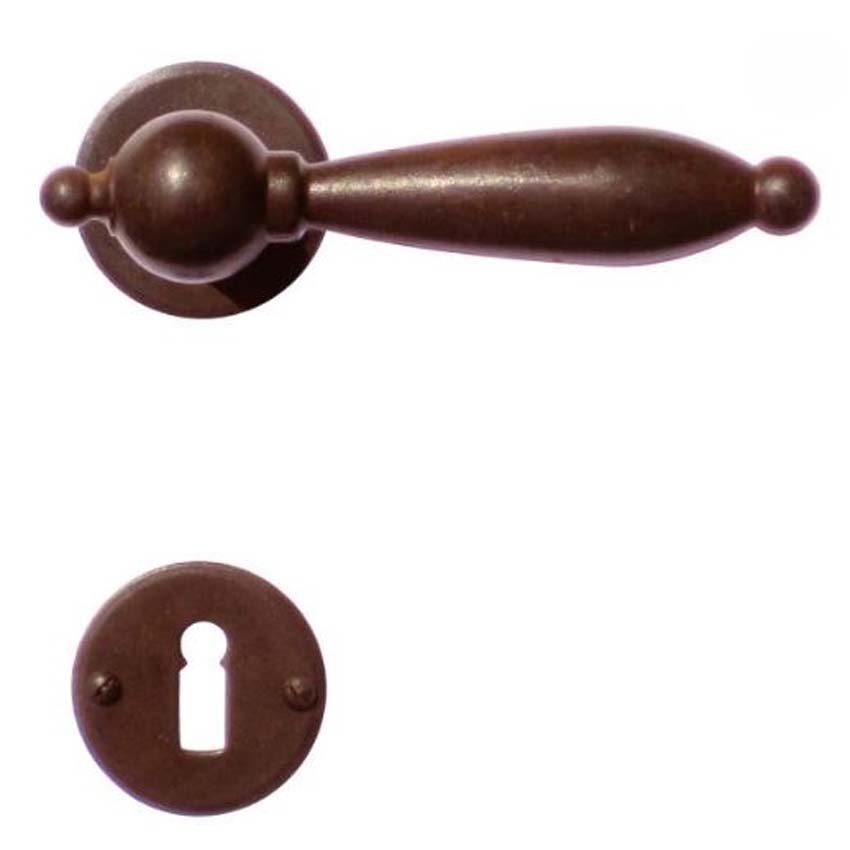 Deurkruk pro Natalie roest rond complete set met rozetten en sleutelplaat