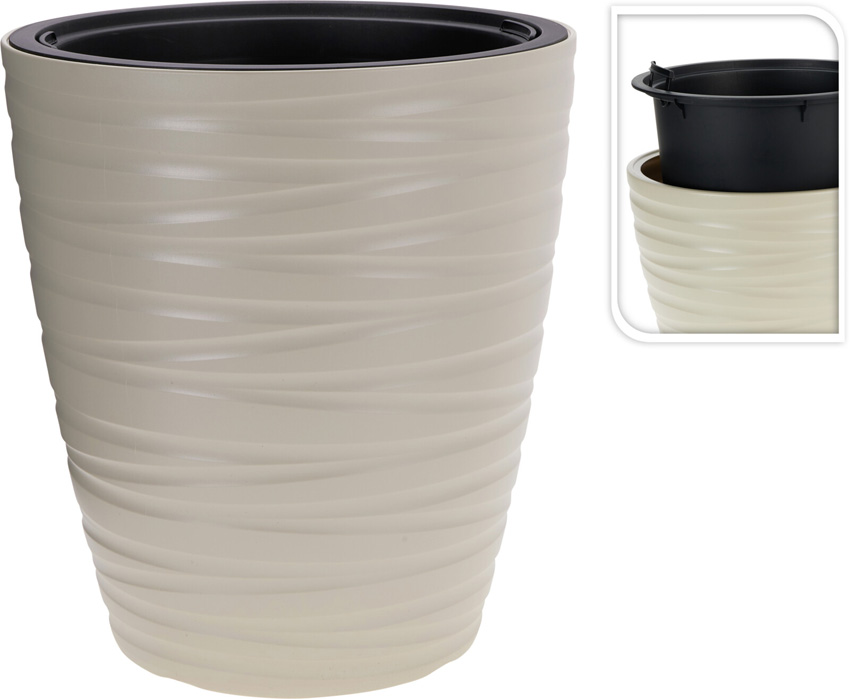 Pot de fleurs 2 en 1 plastique taupe 47x52cm