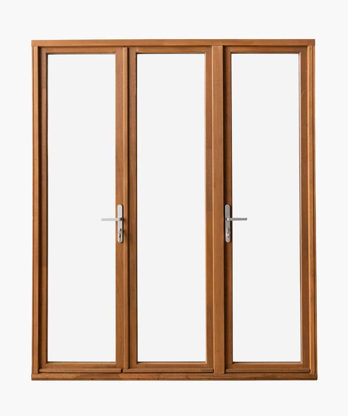 Houten terrasraam 3-vleugels Meranti Trae 55mm naturel 1800 x 2150 mm
