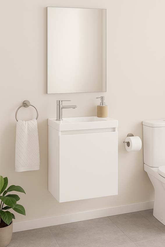 Meuble lave-mains Atlanta blanc brillant vasque polybéton blanc 48x40x25cm
