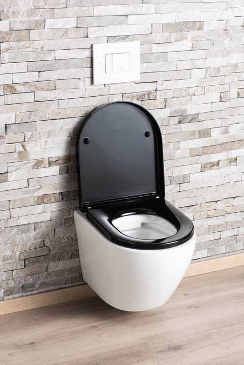 Hangtoilet Gary rimless wit verkort inclusief WC-bril softclose zwart