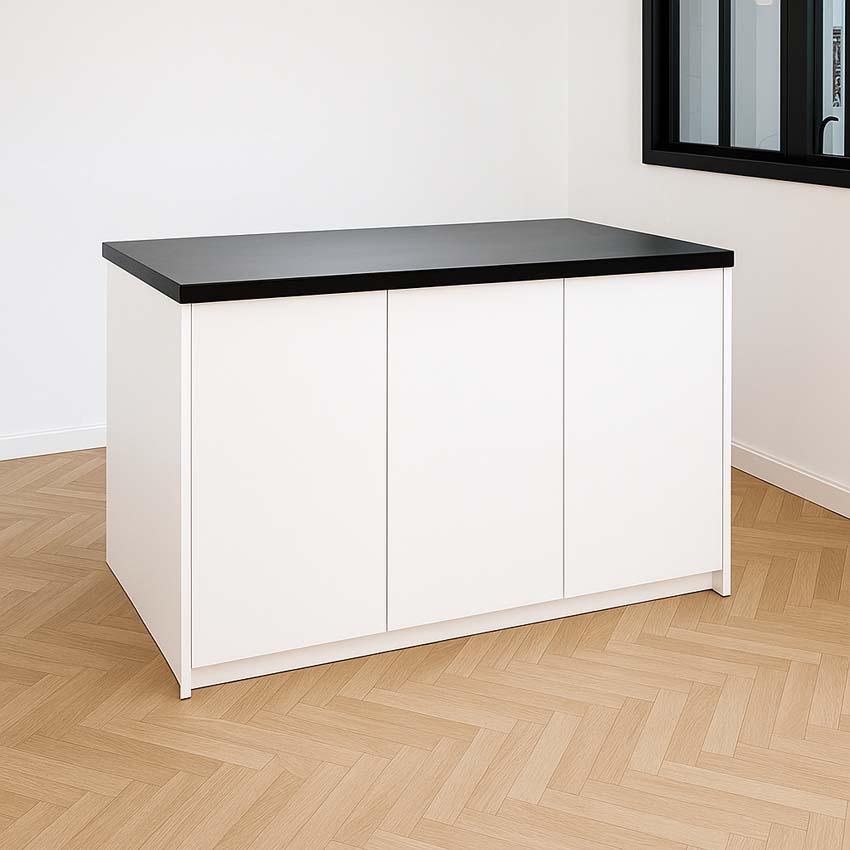 Îlot de cuisine Plenti blanc/noir 154,5cm