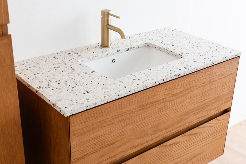 Plan vasque terrazzo avec lavabo pour meuble salle de bain simple 90,5cm