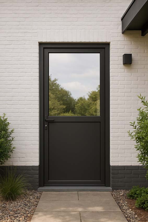 Porte extérieure Tavira semi-vitrée aluminium verre clair noir 960x2180mm poussant droite