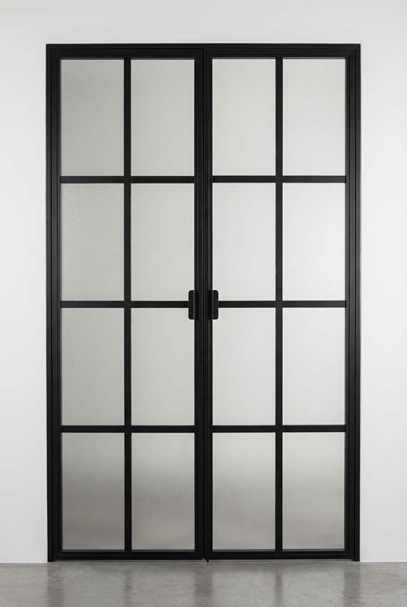 Porte intérieure double vitrée Luxe Urla Nero verre mat sur mesure noir ouverture à gauche