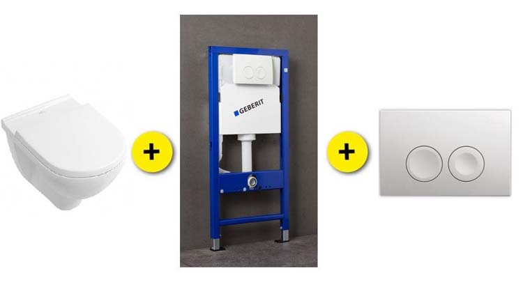Toiletset O.Novo wit inclusief softclose WC-bril + inbouwreservoir UP100 + drukplaat wit