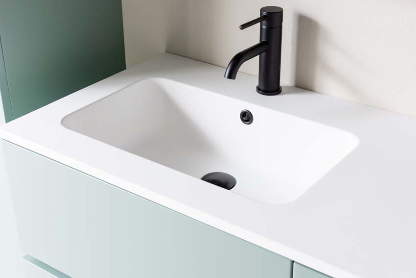 Meuble de salle de bains Truman vert gris suspendu avec lavabo simple à gauche blanc mat 120cm