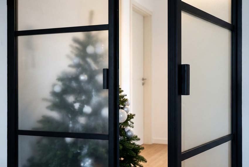 Porte intérieure double vitrée Luxe Dimaro Nero verre mat sur mesure noir poussant à gauche