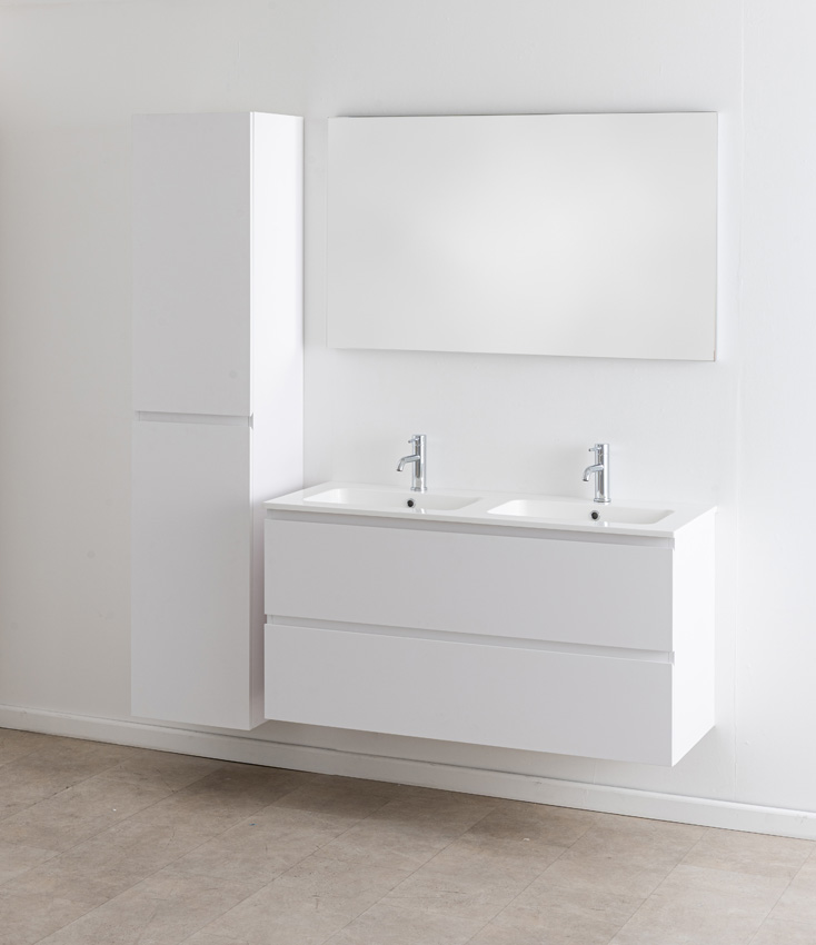 Meuble de salle de bain Bianca blanc mat suspendu avec double lavabo blanc brillant 120,5cm