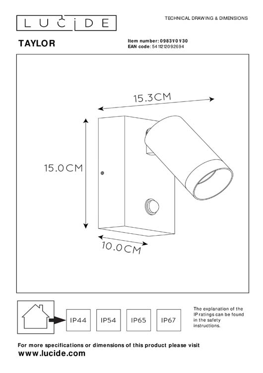 Spot mural - noir - GU10 - 50W - IP44
