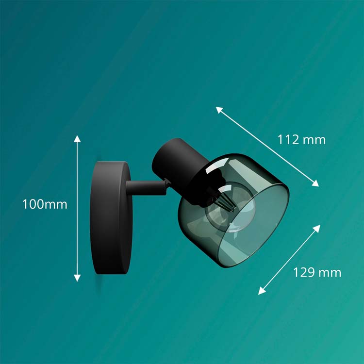 Opbouwspot - glas kort - dimbaar - E14 - 1x25W - excl lamp - zwart