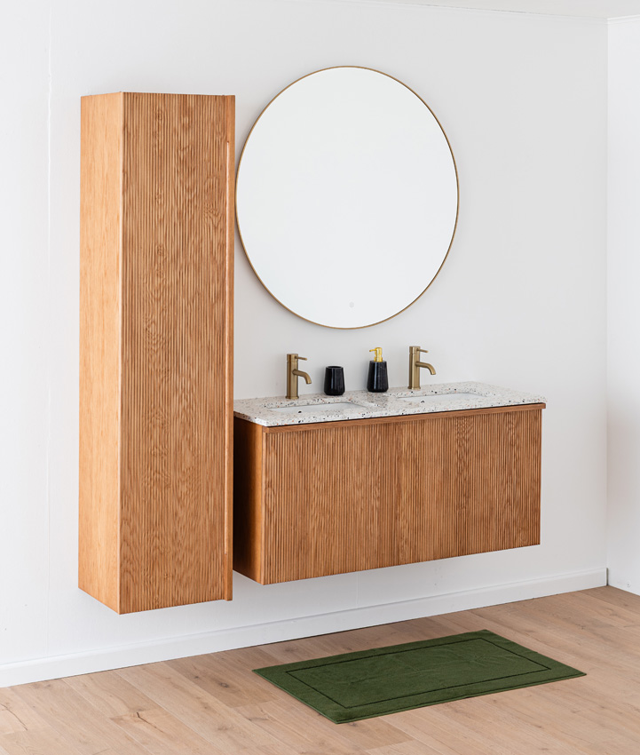 Meuble de salle de bains Fae chêne suspendu avec double lavabo terrazzo 120cm